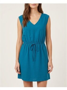 BE BOP blue flowy v neck short sleeve mini dress with open strappy back